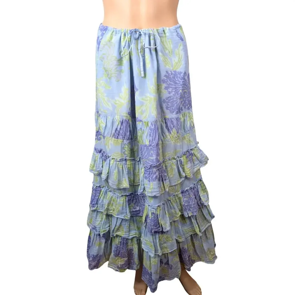 Vintage Y2K Anthropologie Fei Butterfly Floral Ruffle Skirt M Pastel Cottagecore